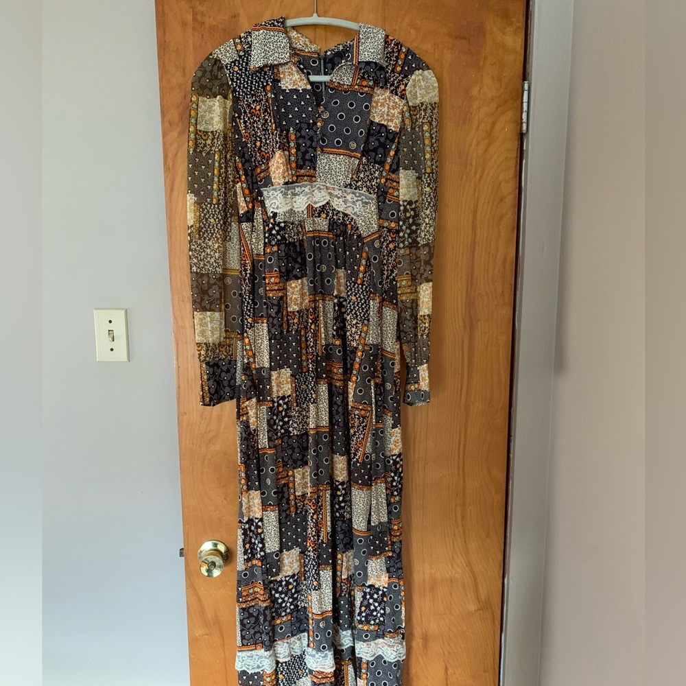 Vintage peasant style dress with sheer sleeves